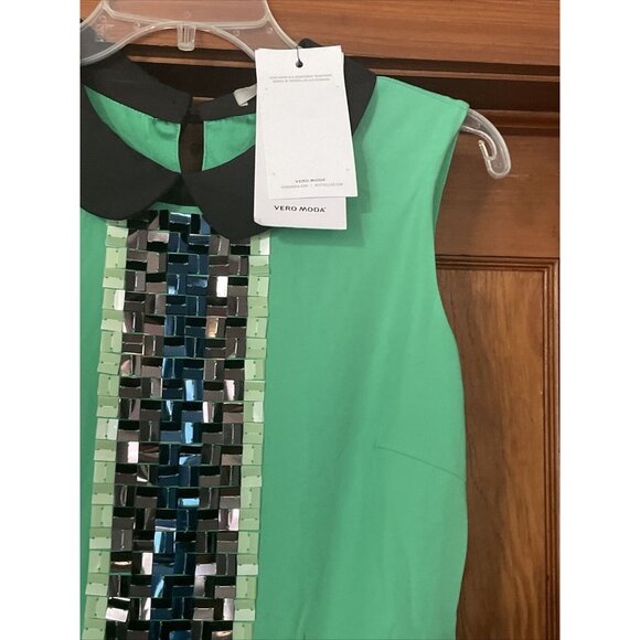 Vero Moda Beaded Party Sweetheart Dress Classy New Size Small Green Black - Picture 4 of 16